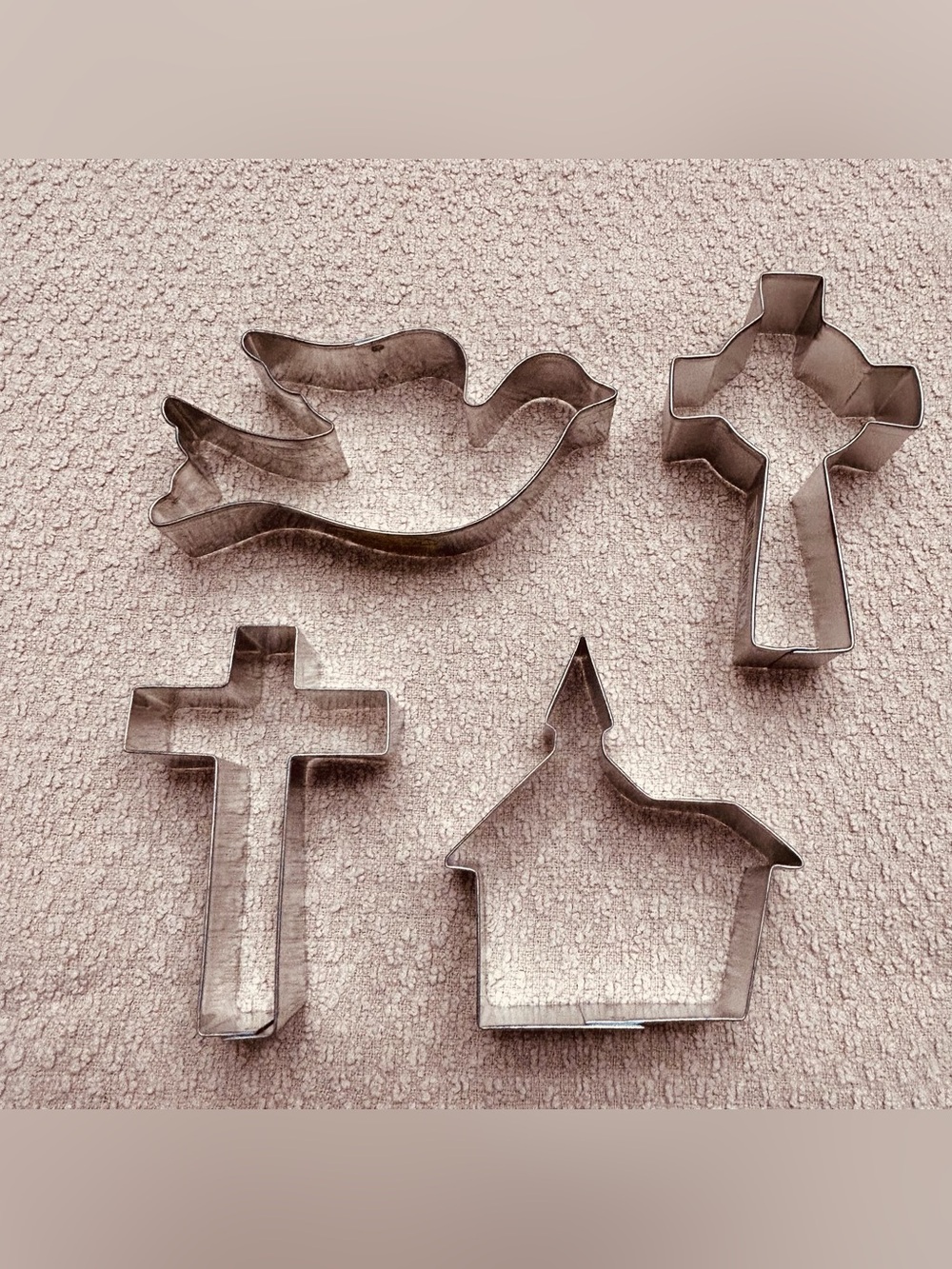 Metal Cookie Cutters Lot of 4 Christian Theme Cross x2 Dove Church
